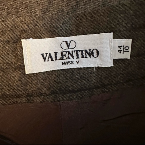 Vintage Valentino Miss V Wool Tweed Stripe Print Midi Pencil Skirt 10 brown tan - Picture 7 of 7